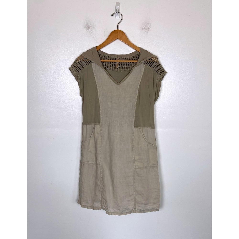 XCVI Hooded Mini Dress Size S Cream Crochet Pockets Beach Short Sleeves